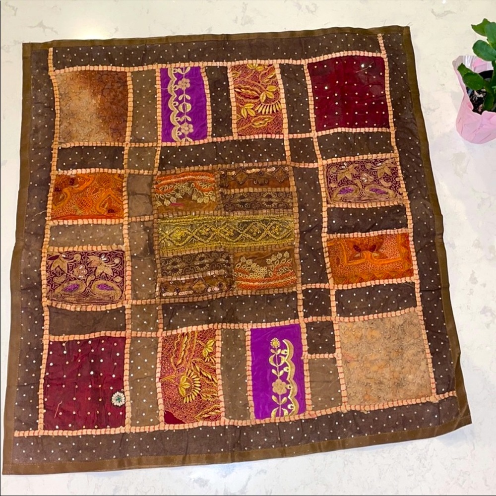 Authentic Pakistani Embroidered Handmade Floor Cushion Cover - Brown